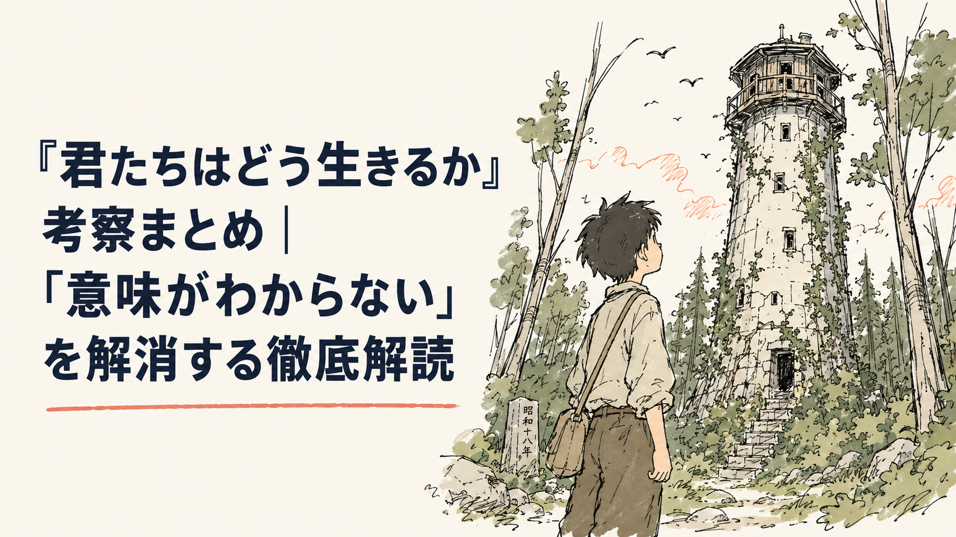 戦時中の日本を思わせる森の奥、蔦の絡まる古い塔を少年が見上げている場面